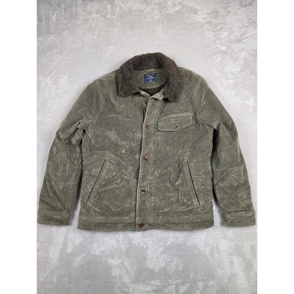 Abercrombie & Fitch Corduroy Jacket Mens XS Green Sherpa Lined Trucker Coat